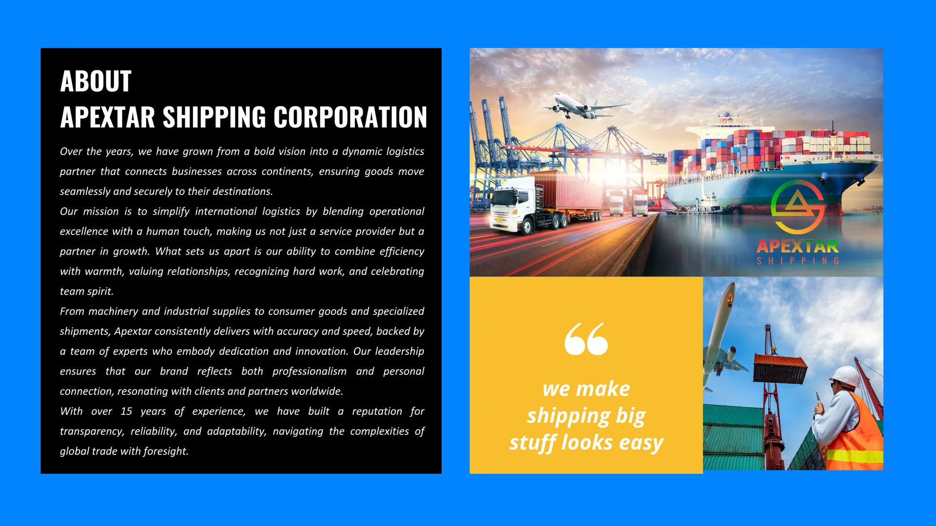 Slide 3 of 12: About Apextar Shipping Corporation